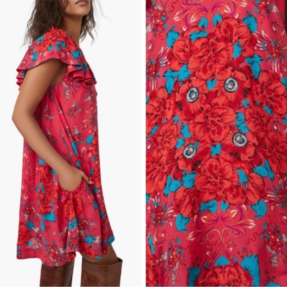 Charming Floral Dress in Red and Blue From Free People - Picture 3 of 5